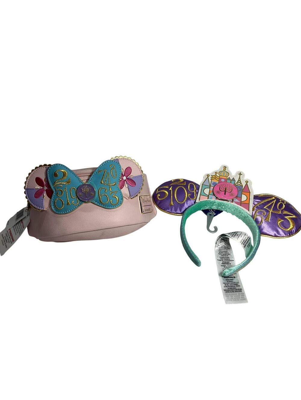 Loungefly Disney Parks It's A Small World Crossbody Bag Mickey Ears Set Pink